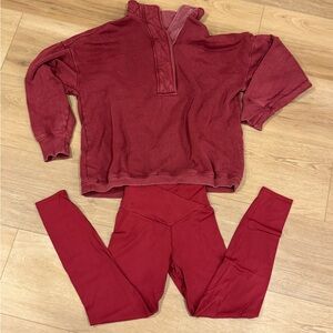 Viral Aerie Red Pullover and Leggings Set